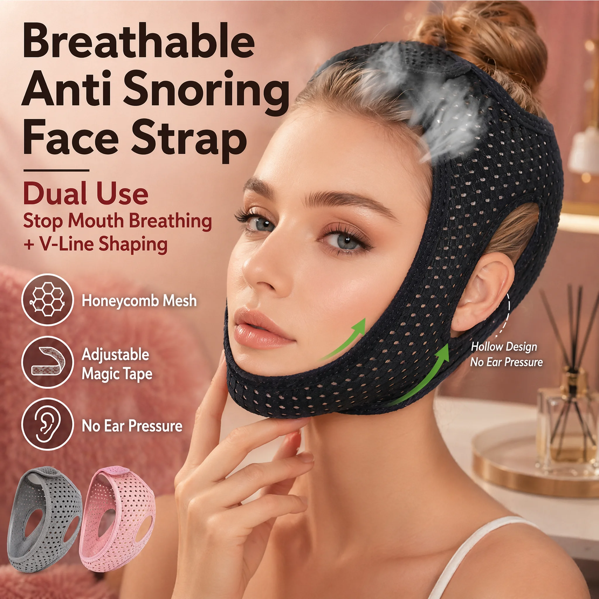 Breathable Honeycomb Mesh Anti - Anti Snore Chin Strap Adjustable ulasan dan harga